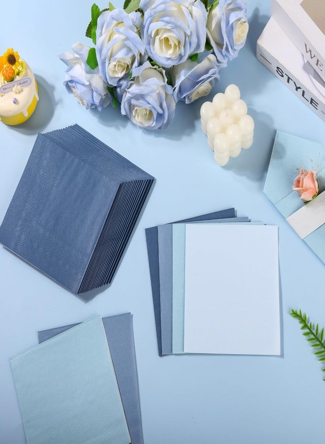 AimFun 100 Pcs Dusty Blue Party Napkins Gradient Blue Disposable Paper Napkins 4 Colors 5" Cocktail Napkins for Birthday Baby Shower Anniversary Reception Party Supplies (Dusty Blue) - Image 5